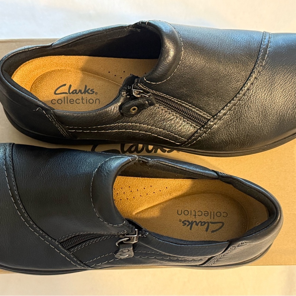 New in box Clark’s Carleigh Ray Black Leather Women’s Shoes. Size 11 Medium - Picture 2 of 8
